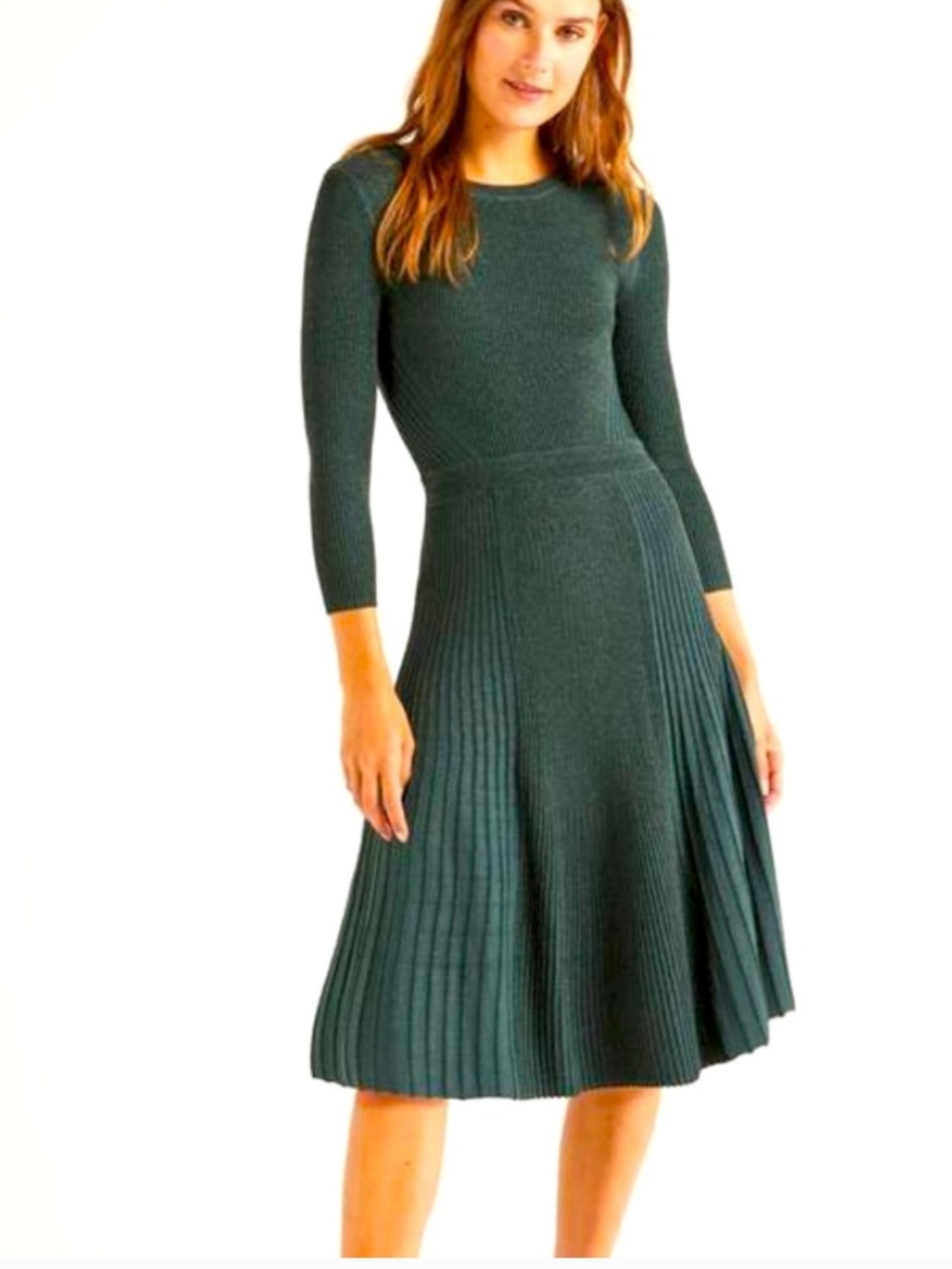 Boden Diona Sparkle Fit-And-Flare Knit Midi Dress Green 12R Metallic Holidays